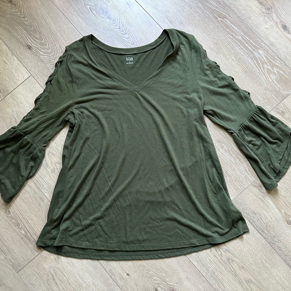 a.n.a Olive Long Sleeve Ruffle Top